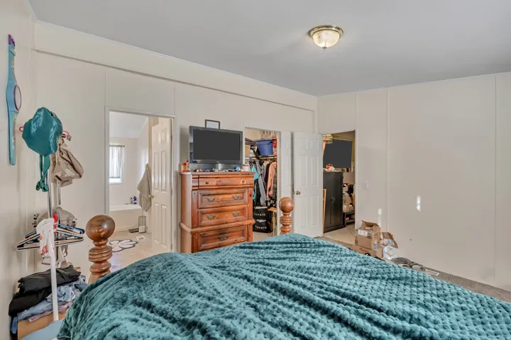 Bedroom featuring ensuite bath and a walk in closet