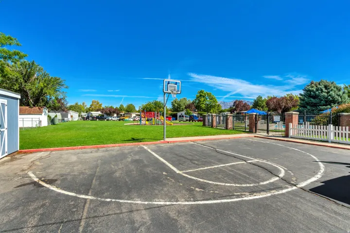 Outdoor basketball court with painted lines