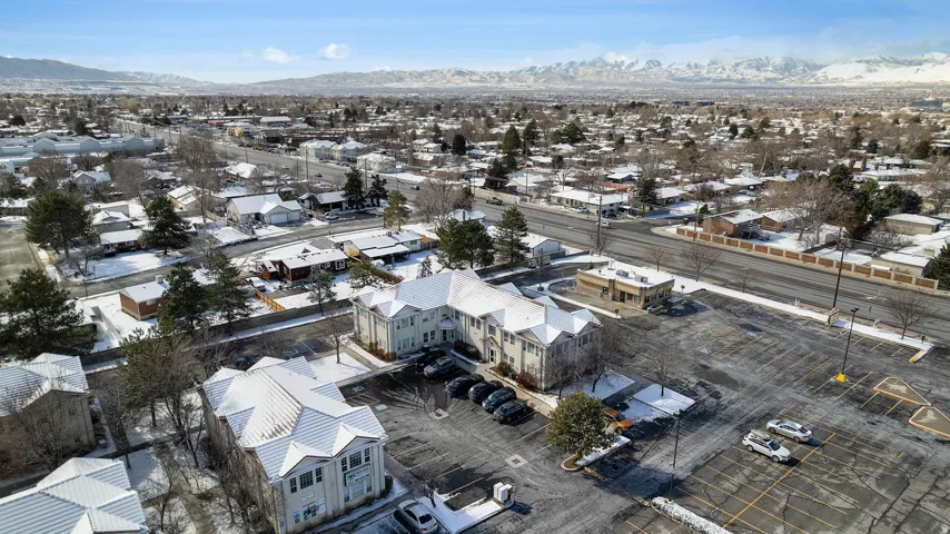 Drone / aerial view of a mountain backdrop