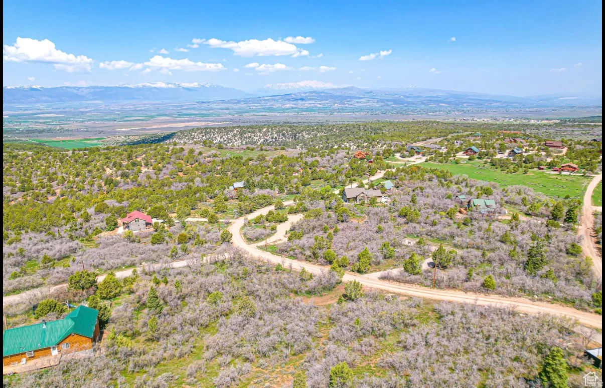 Drone / aerial view of a mountainous background
