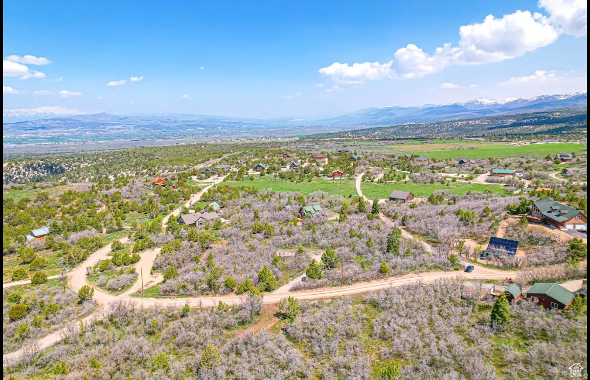 Drone / aerial view of a mountain backdrop