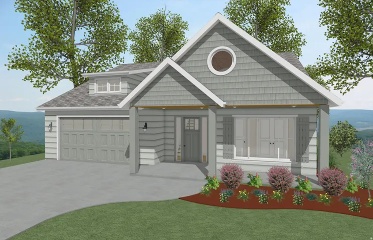 View of front facade with a garage, driveway, and roof with shingles