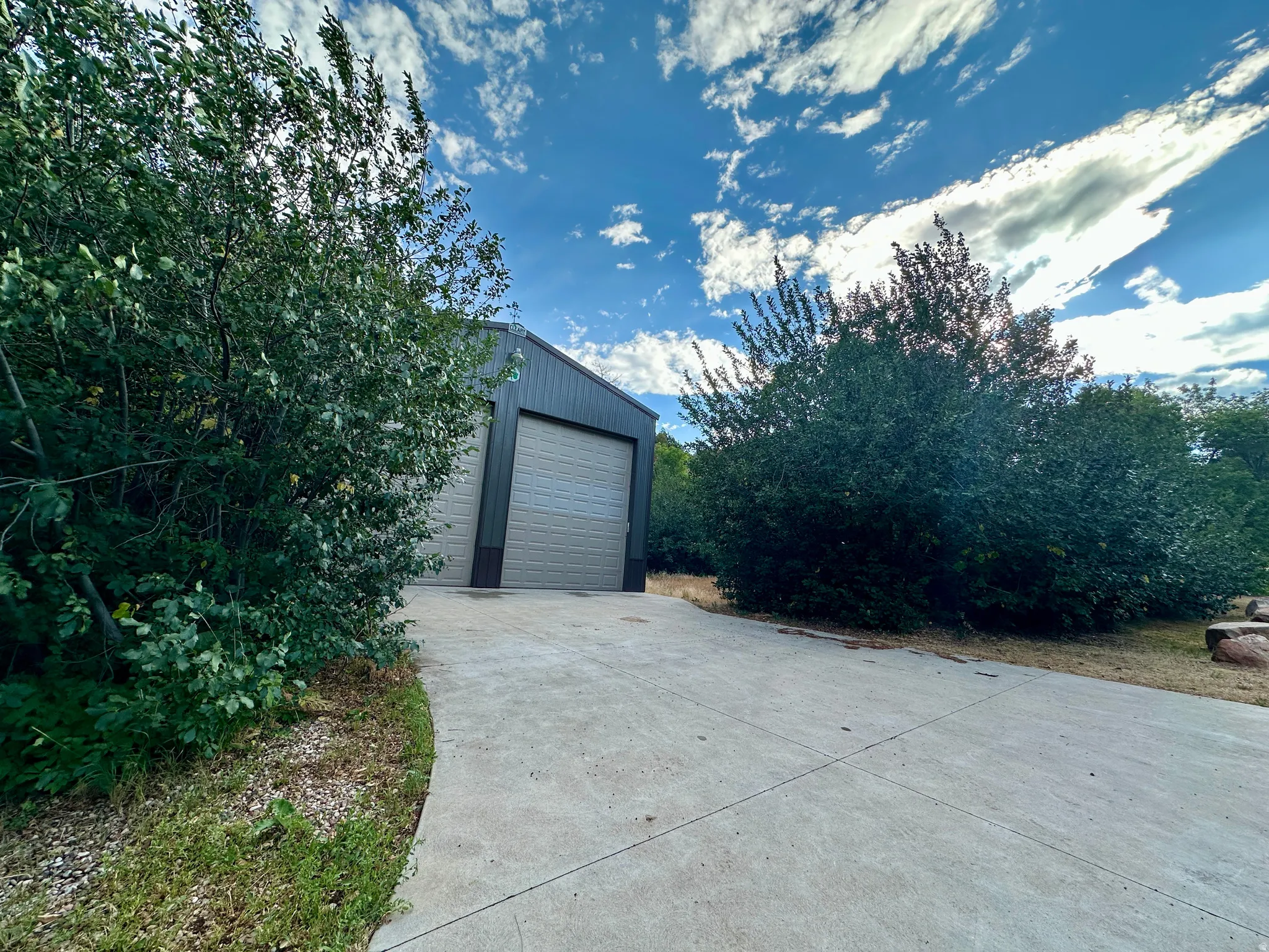 View of detached garage