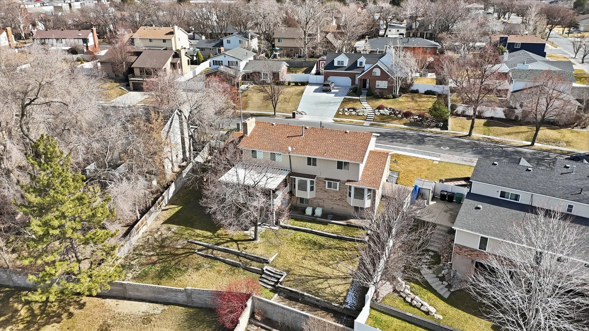 Aerial perspective of suburban area