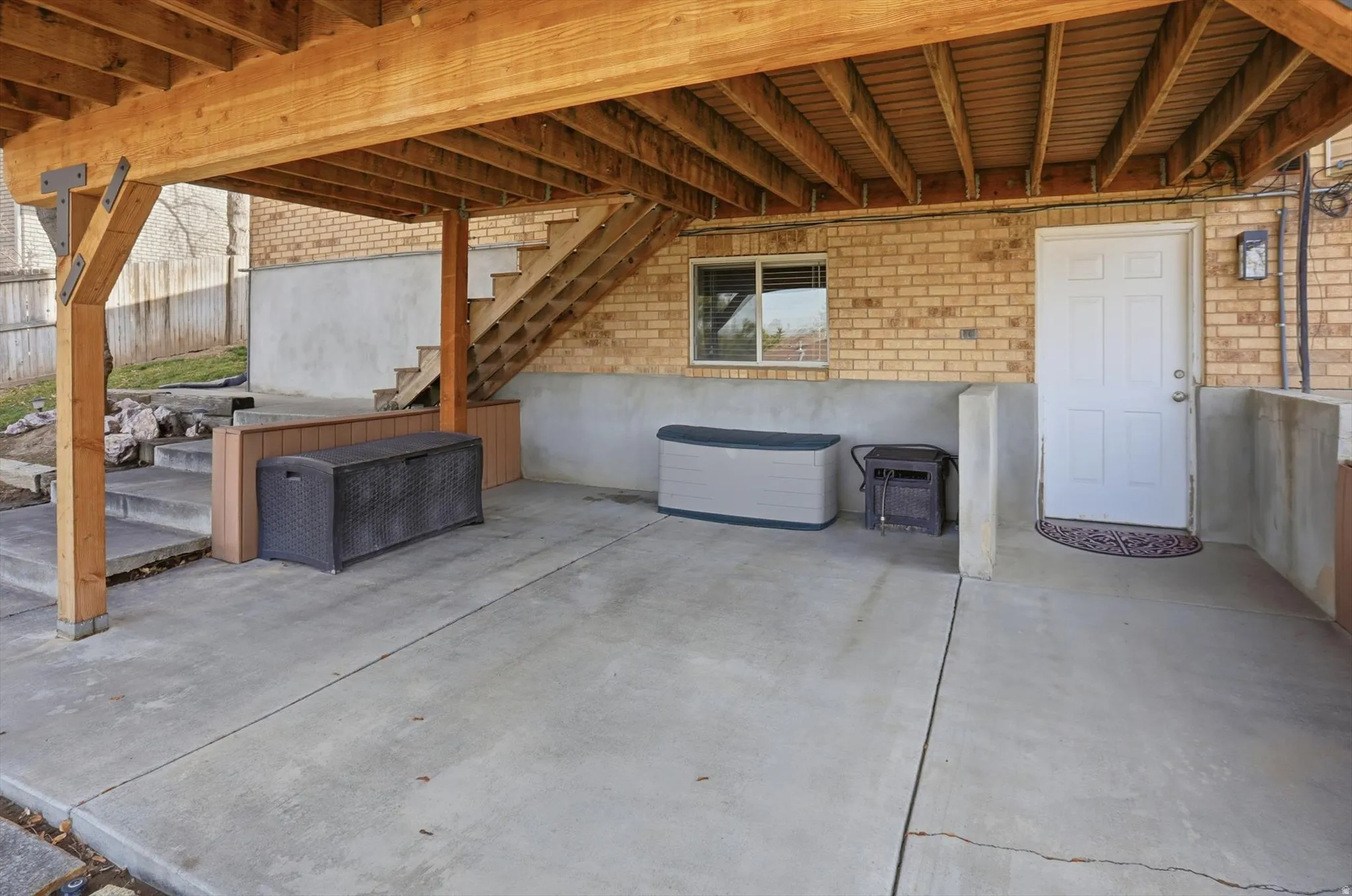 View of patio with stairs