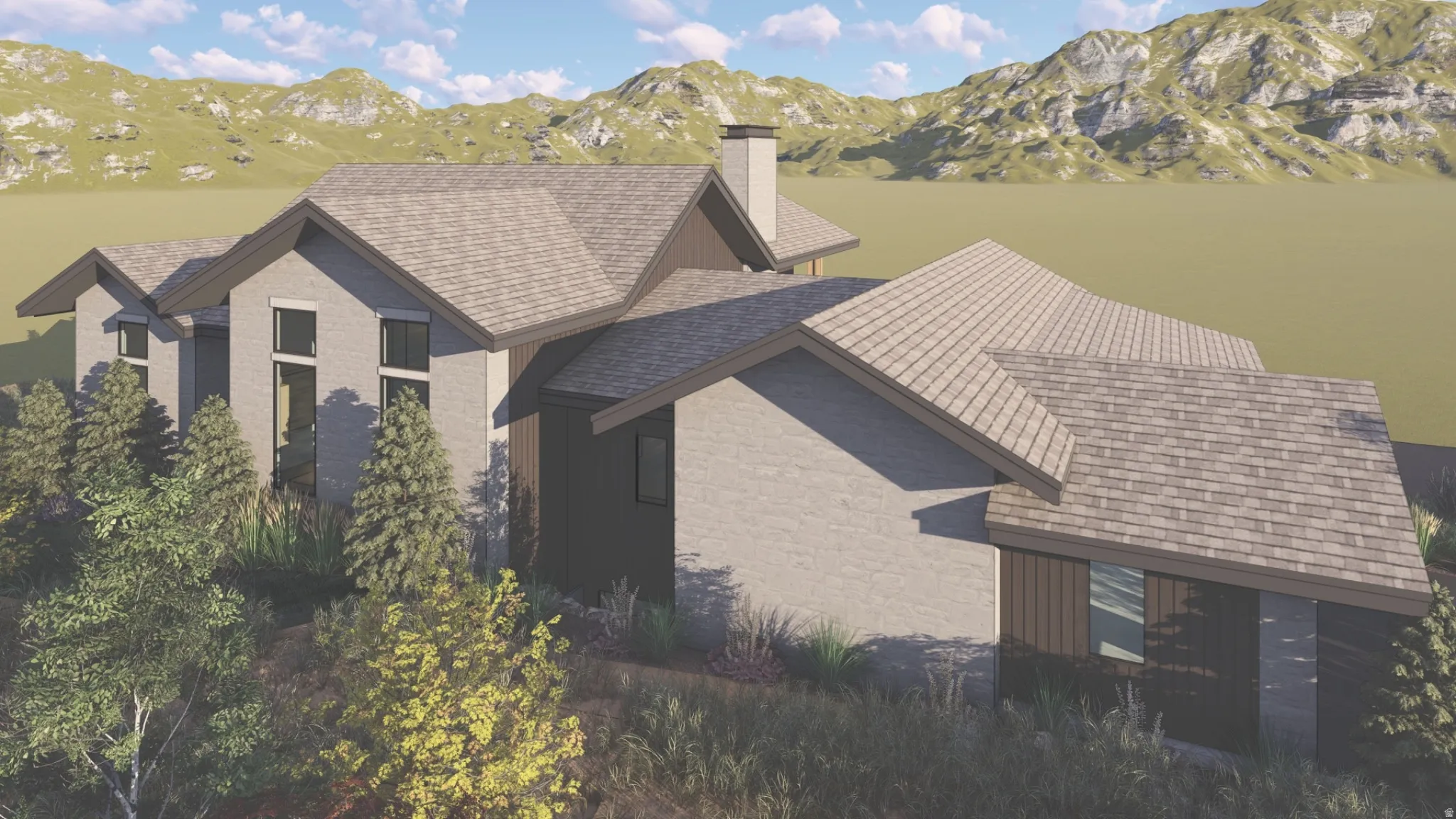 View of subject property with a mountain backdrop