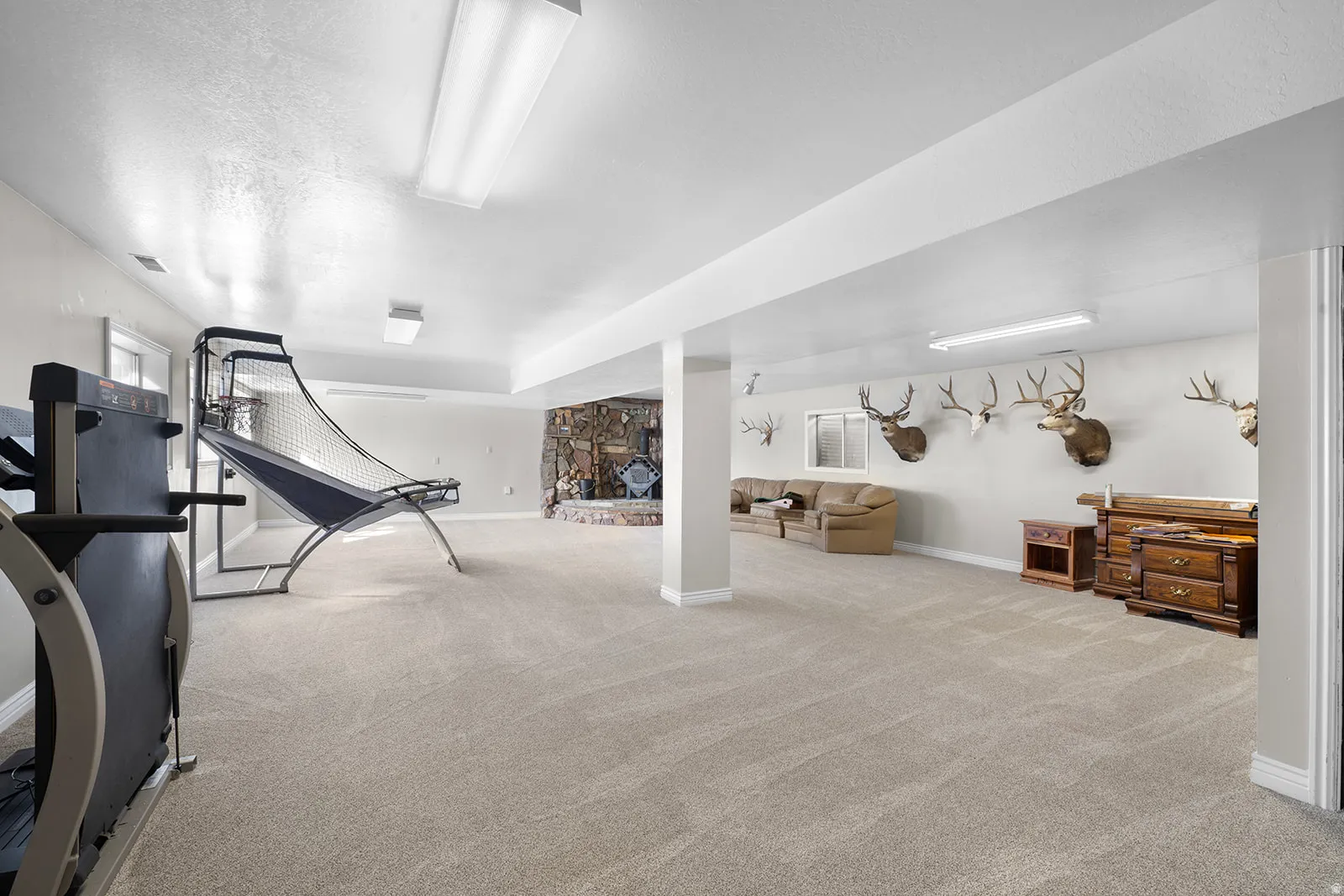 Finished basement featuring carpet flooring