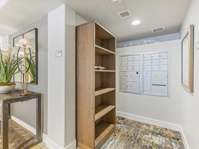 Mailbox and package receiving area.