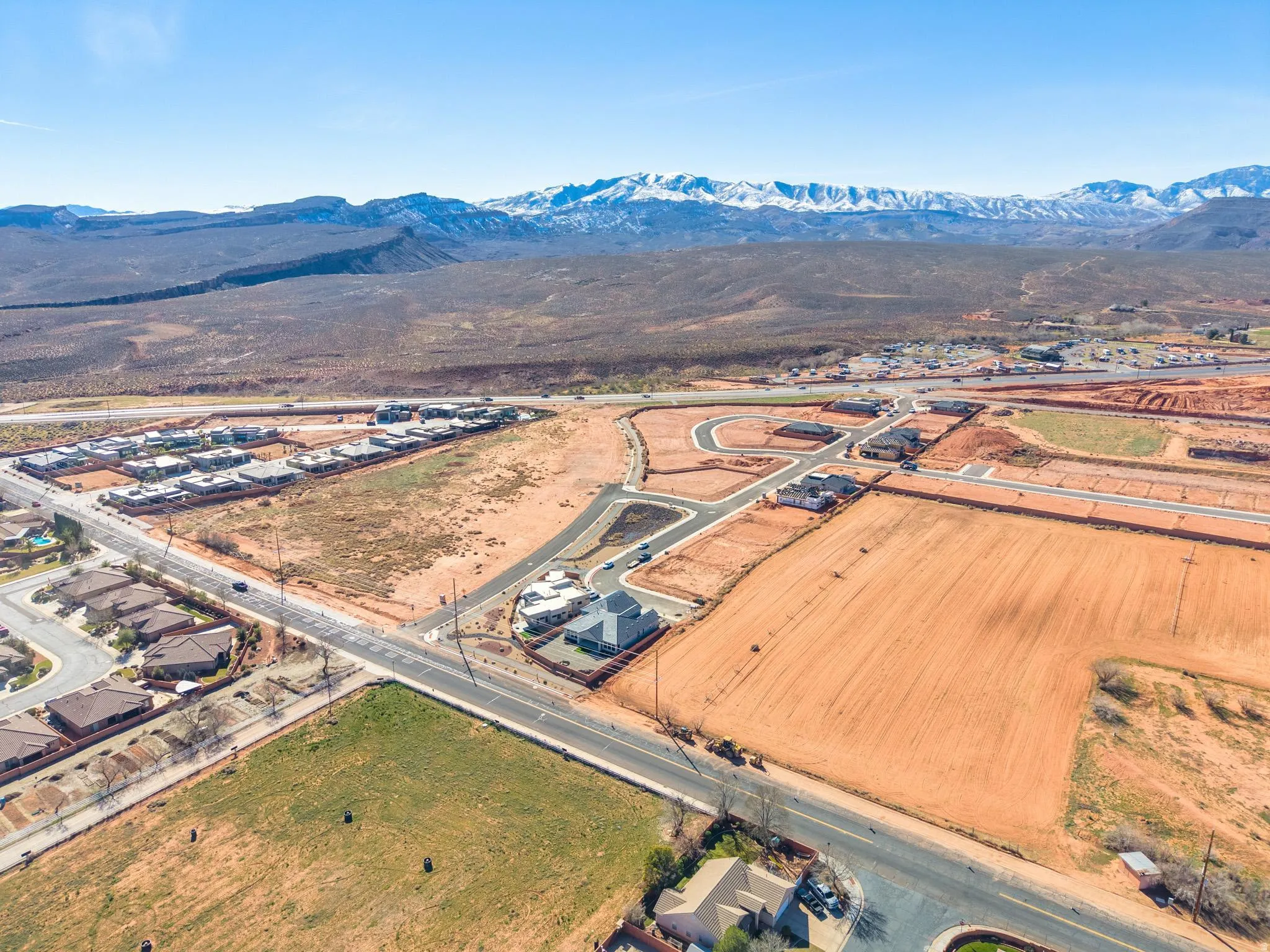 Aerial view of a mountain backdrop