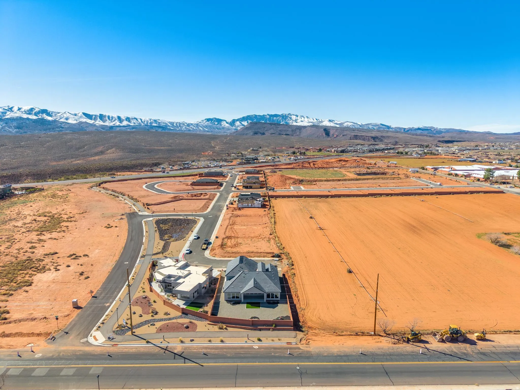 Bird's eye view of a mountainous background