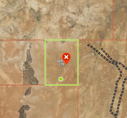 Aerial overview of property's location featuring property boundaries highlighted
