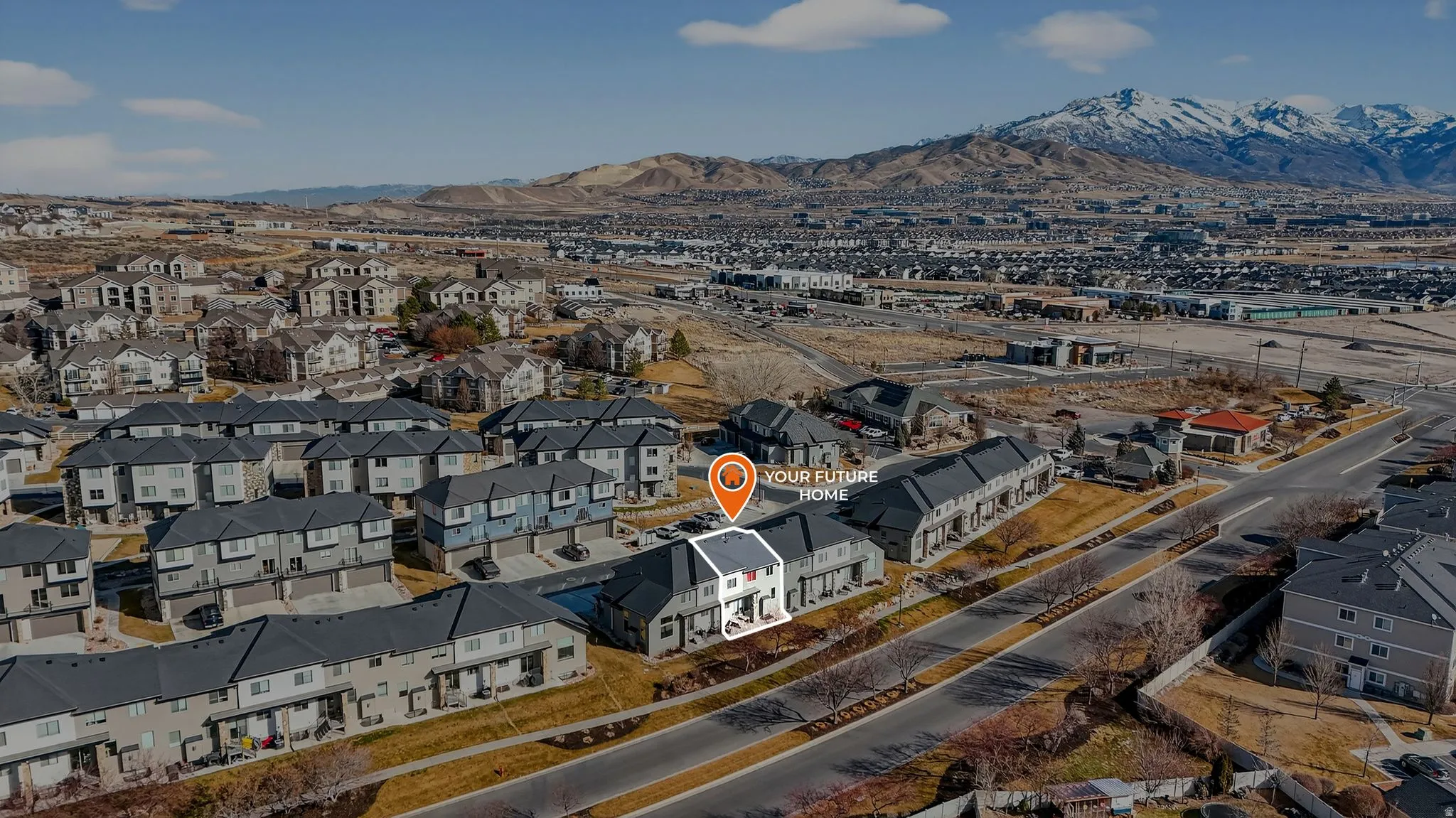 Drone / aerial view of a mountainous background