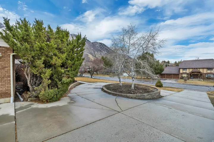 View of patio featuring a mountain view