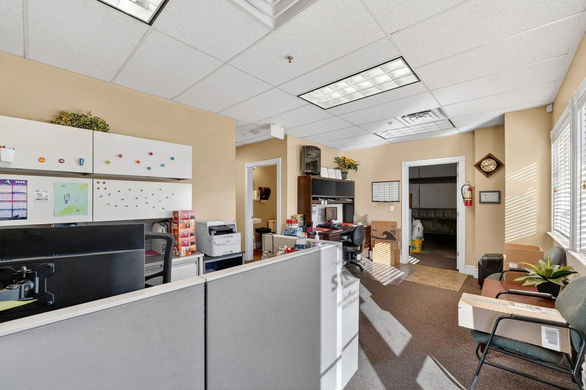 Reception with a paneled ceiling
