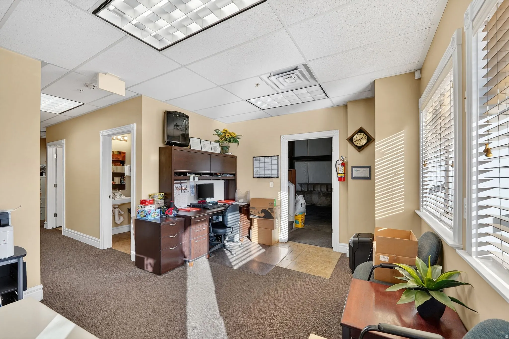 Office space with a drop ceiling