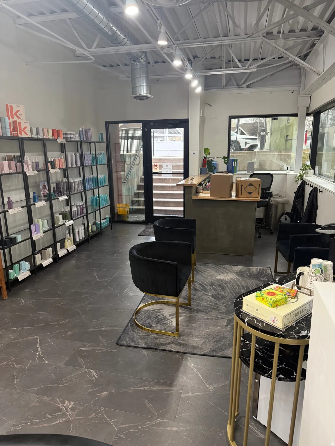 Miscellaneous room featuring stairway and an office area