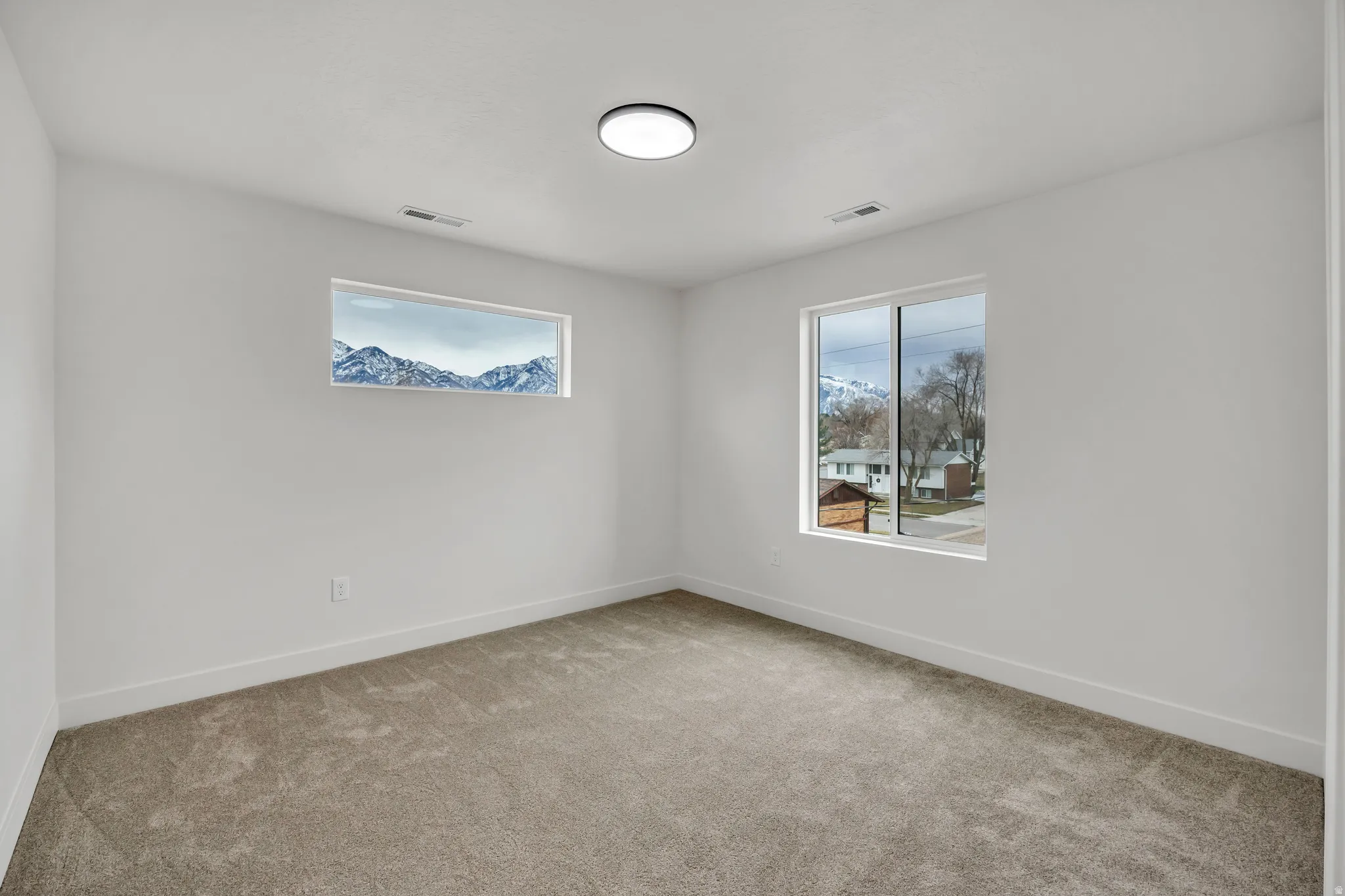 Unfurnished room featuring light colored carpet and plenty of natural light