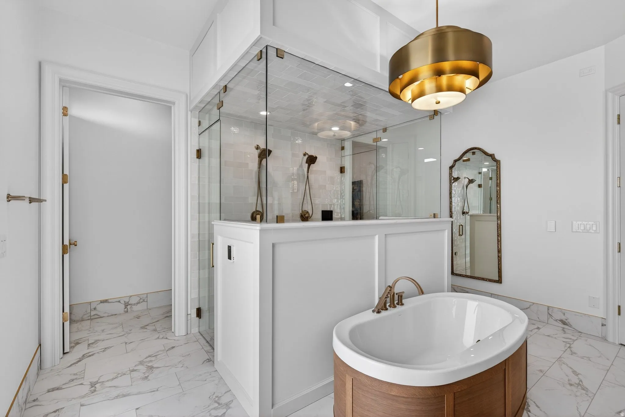 2 Entries-Double Shower Head with heated bench in shower