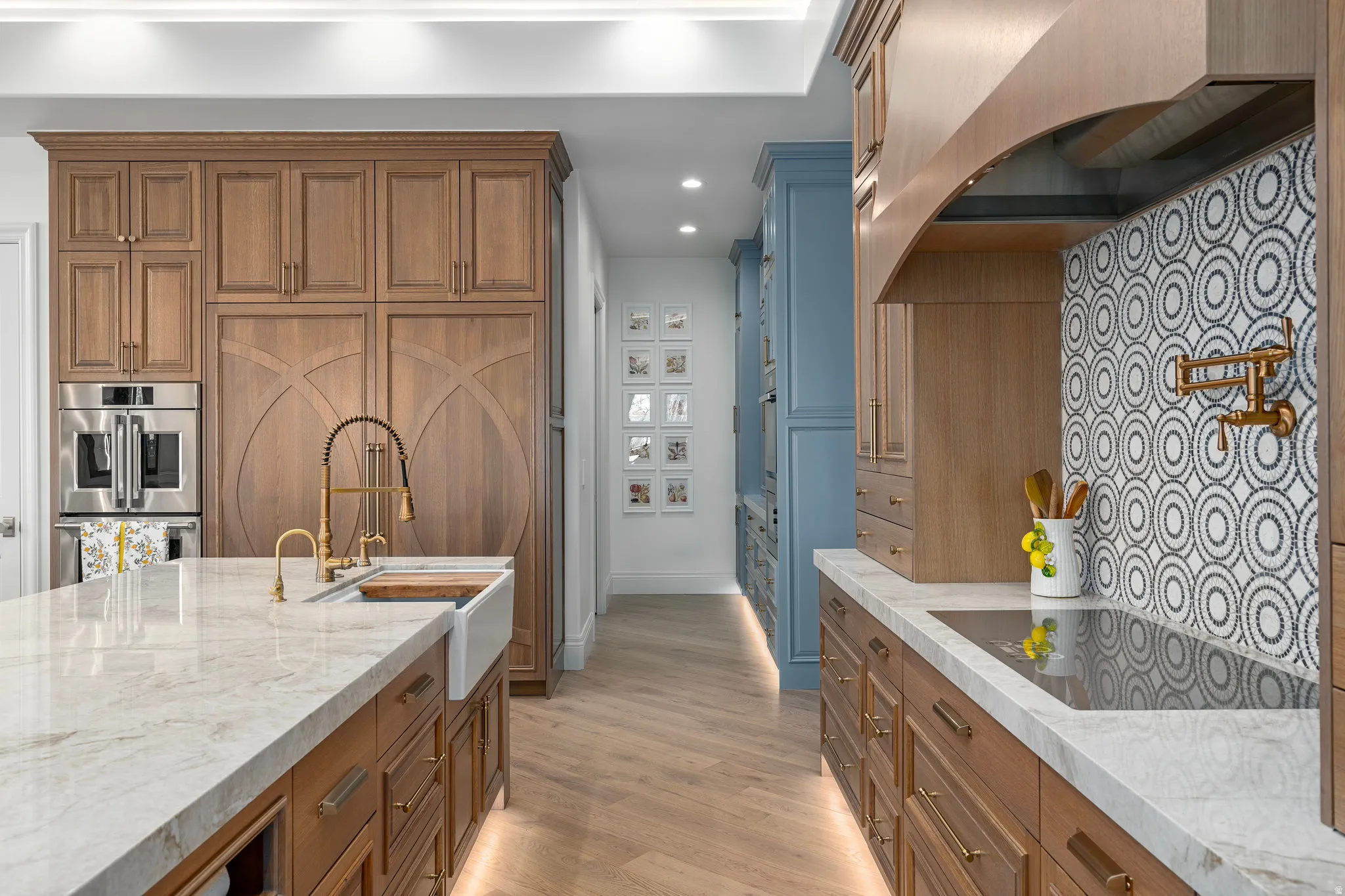 French Door upper Oven, Pot filler, Mosaic Tile Backsplash, Additional Cabinetry & Walk-in Pantry