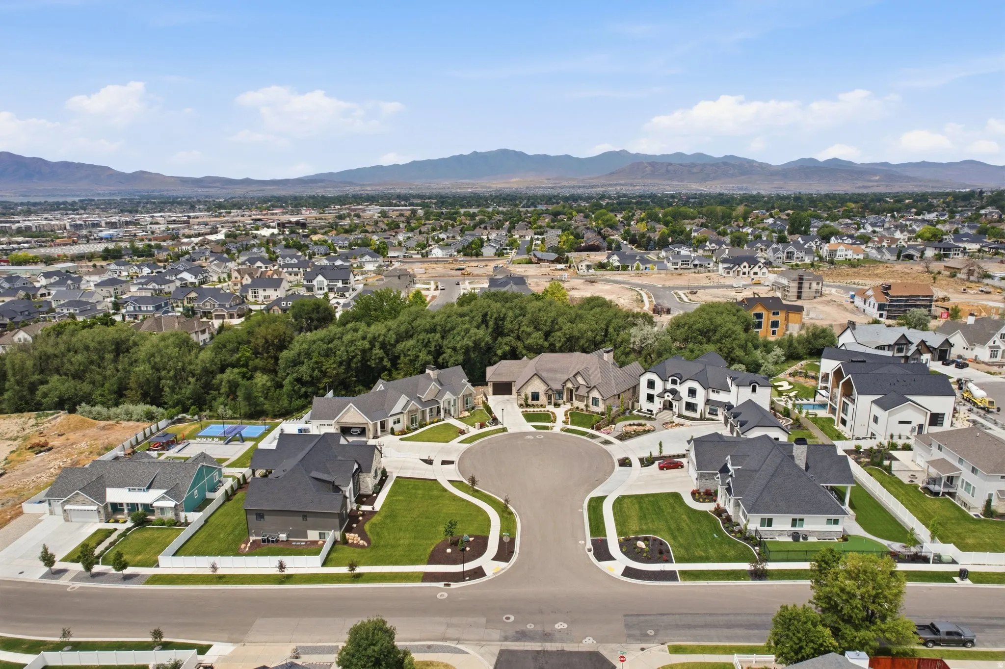 Aerial perspective showcasing a residential development with