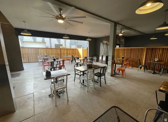 Dining room featuring a ceiling fan