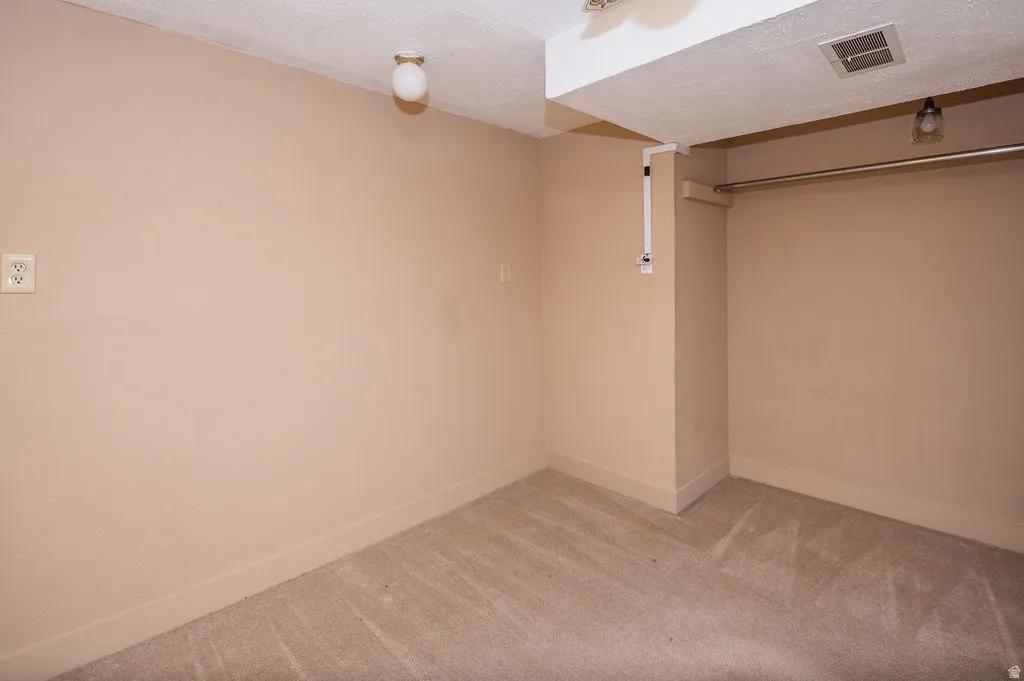 Walk in closet featuring light carpet