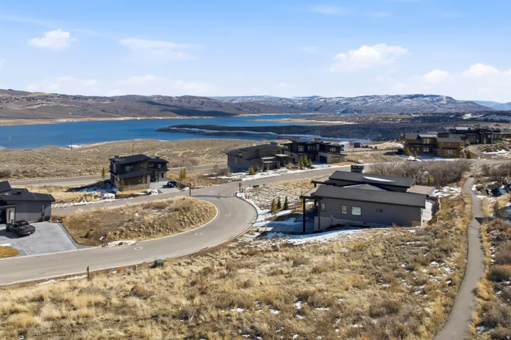 Aerial view of a water and mountain view