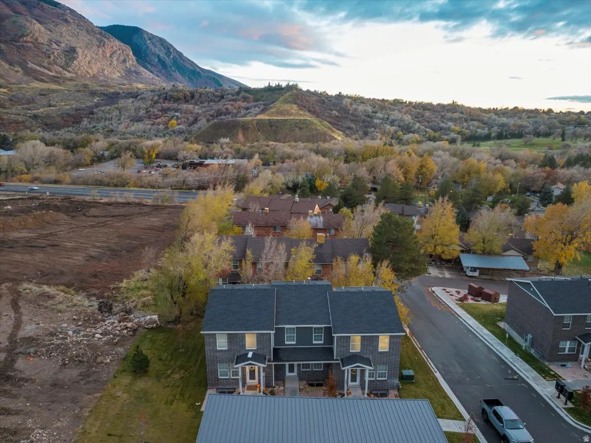 Drone / aerial view of a mountainous background