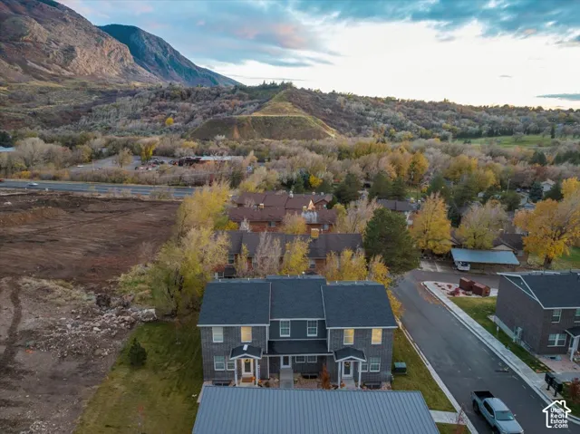 Drone / aerial view of a mountainous background