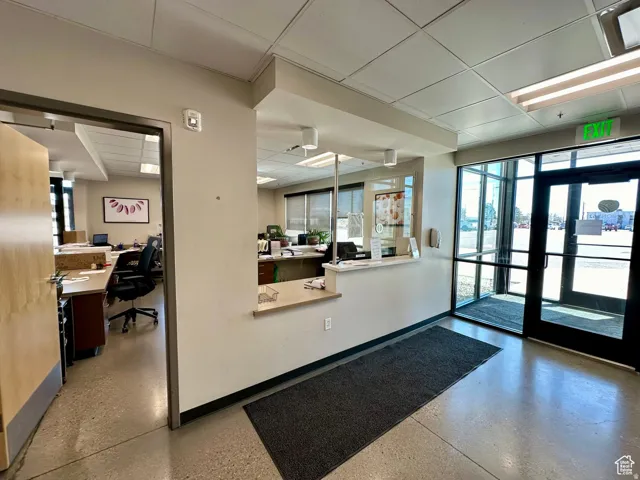 Reception area with a paneled ceiling