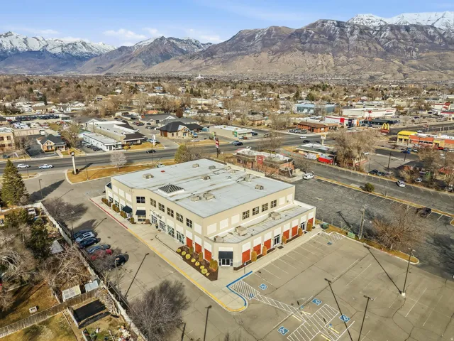Bird's eye view of a mountainous background
