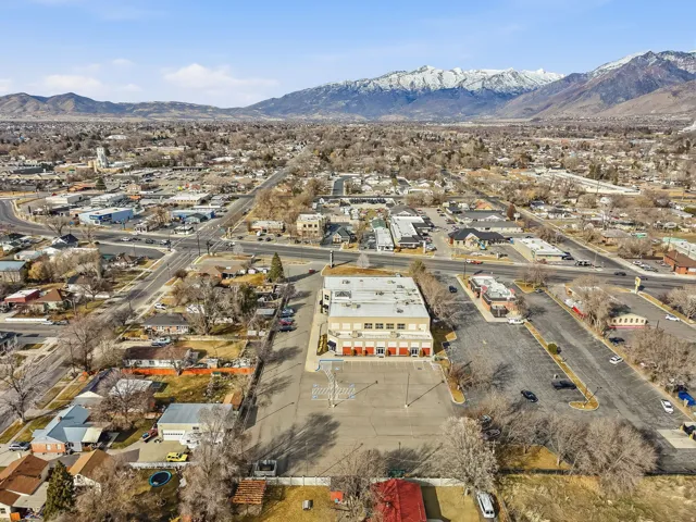 Aerial overview of property's location with mountains