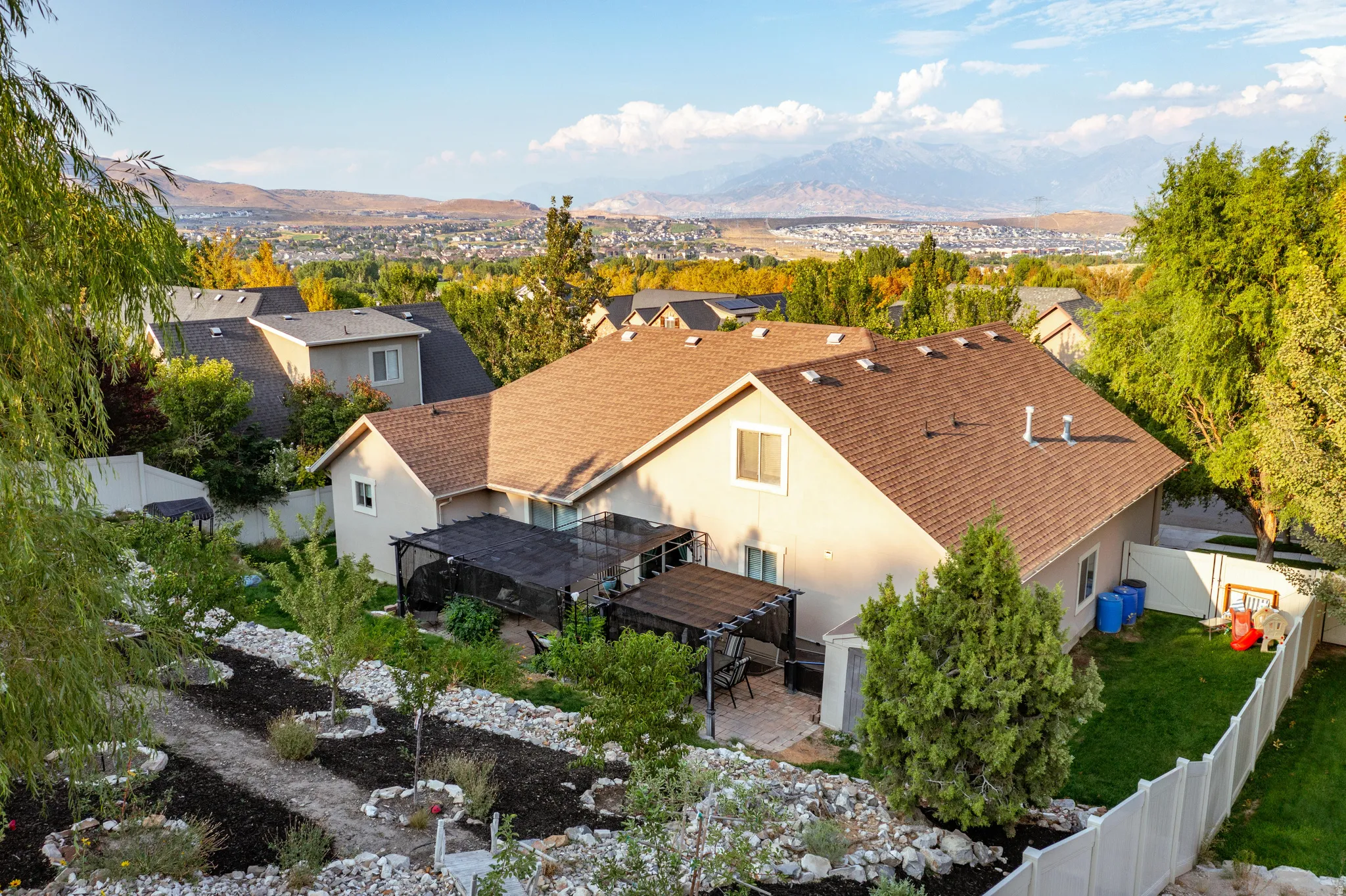 Aerial view of a mountain backdrop