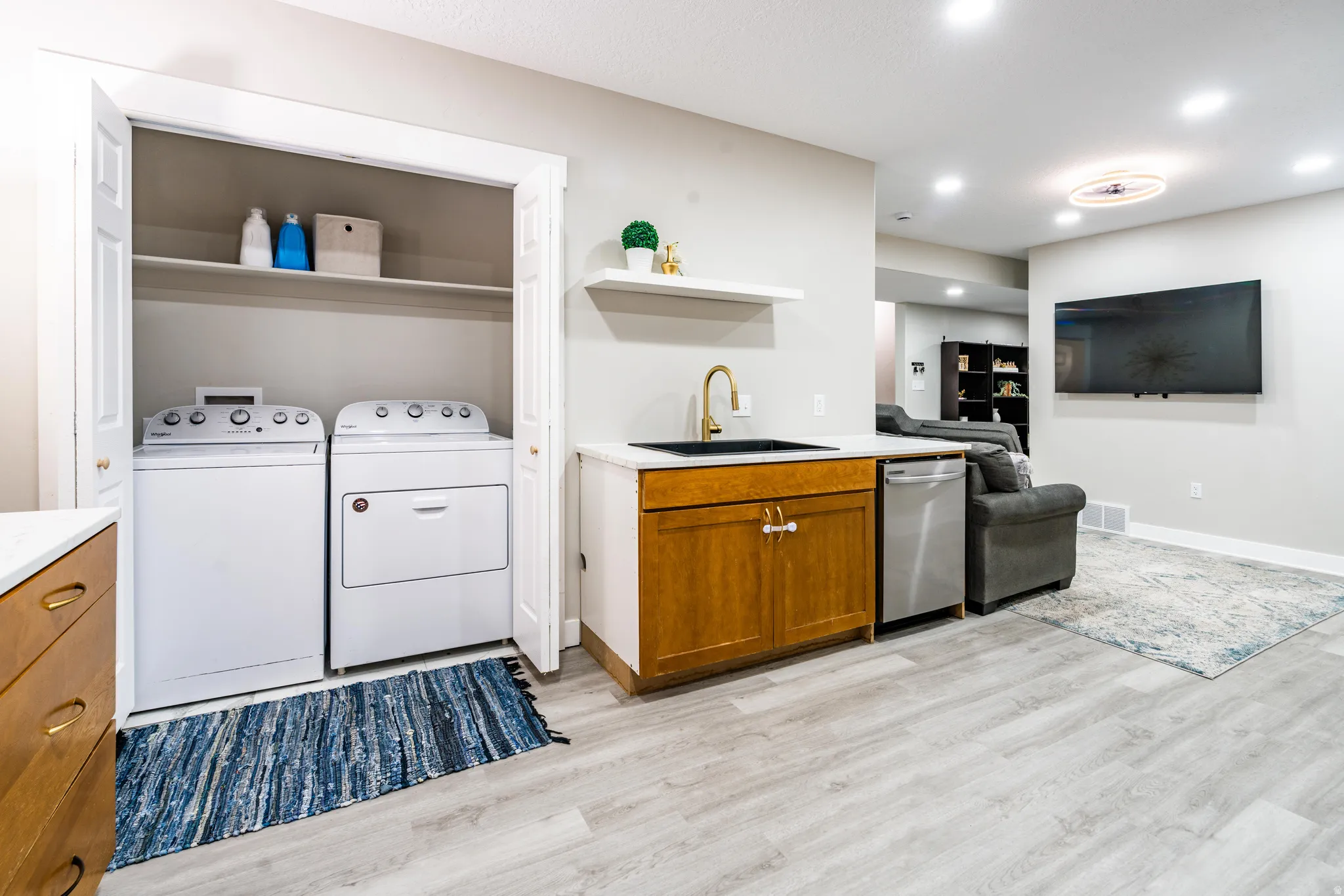Laundry area in basement