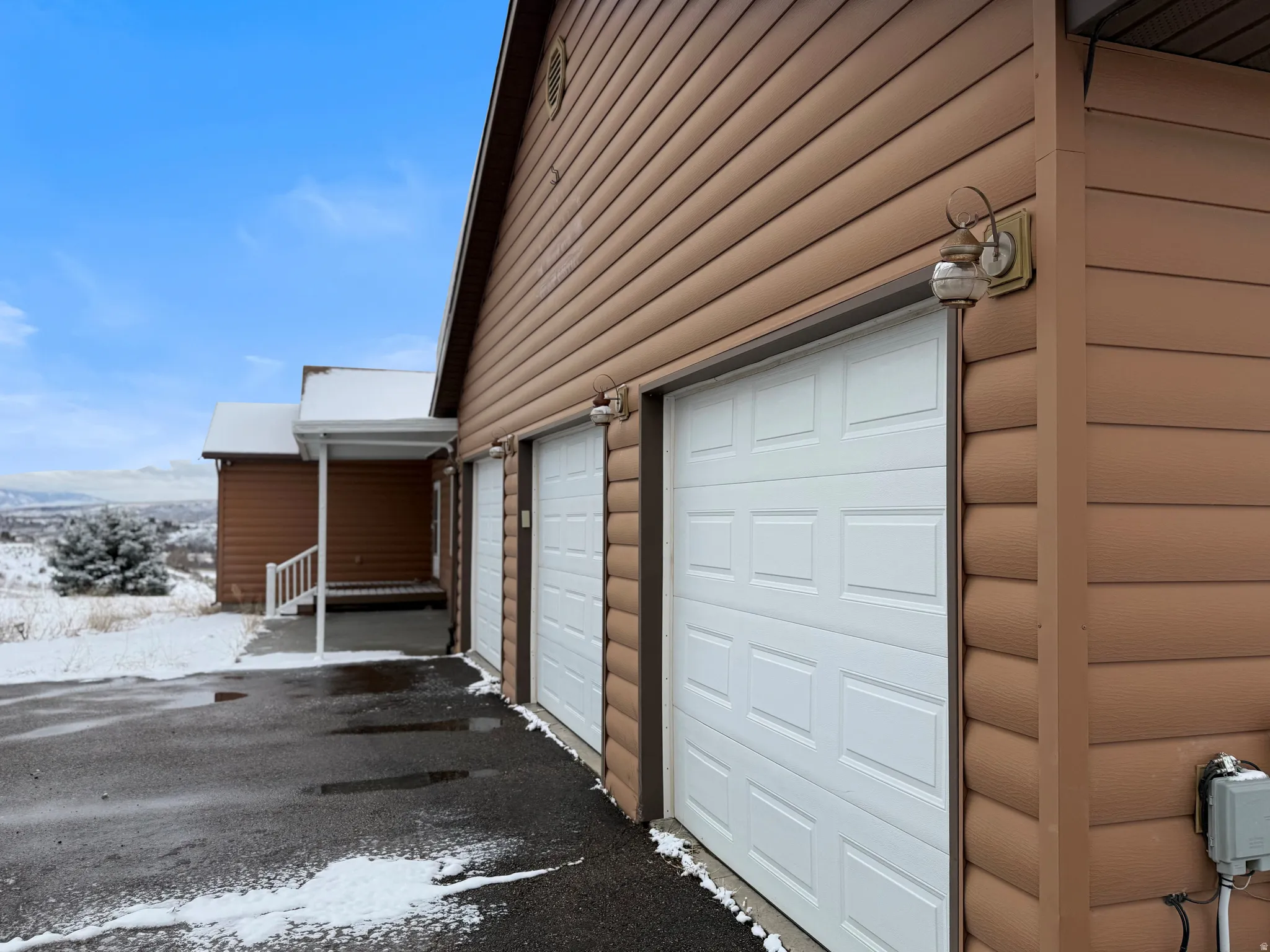 View of snow covered garage