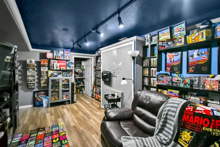 Rec room with track lighting