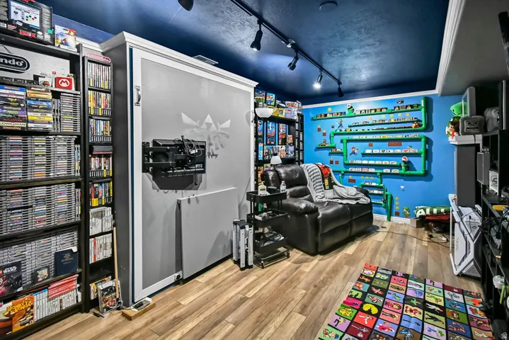 Game room featuring track lighting