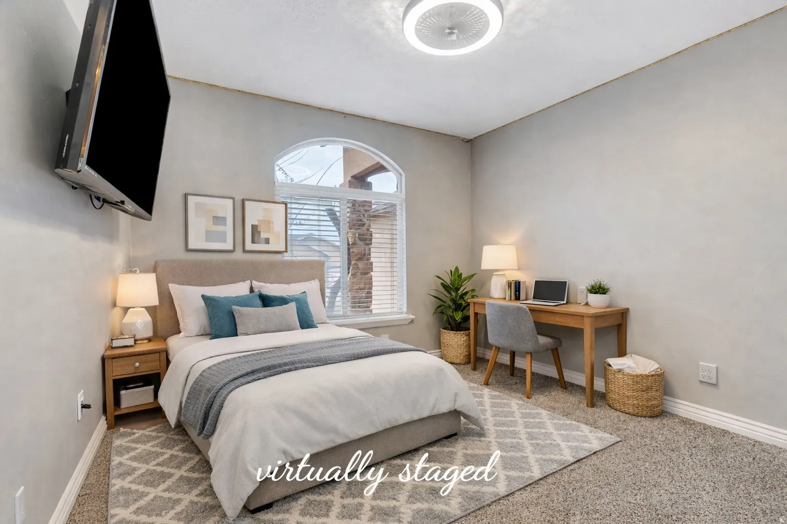 Bedroom with baseboards and a desk