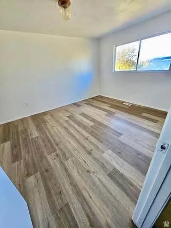 Spare room featuring dark wood-type flooring