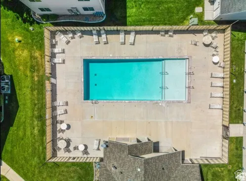 Drone / aerial view of a pool