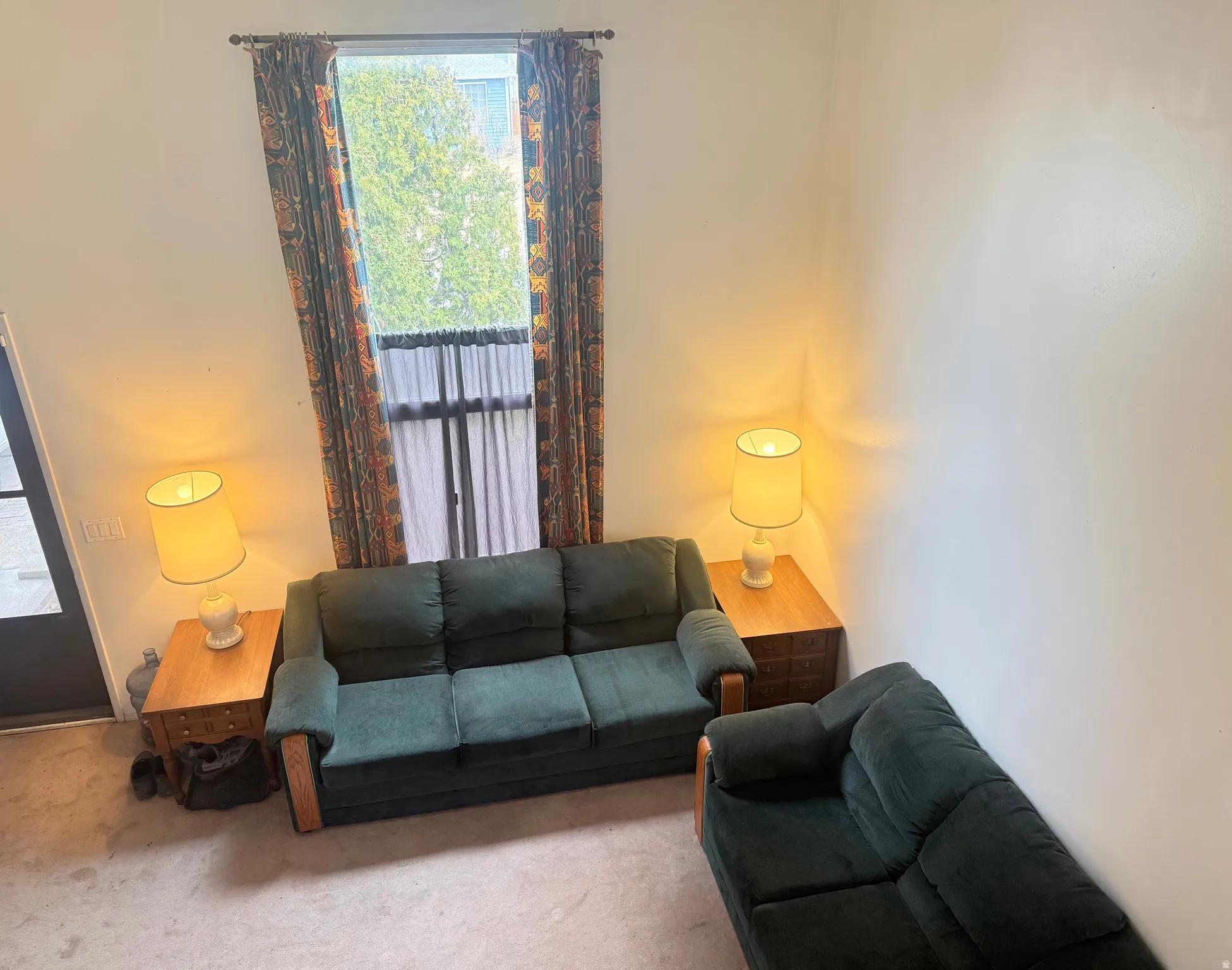 Carpeted living room with healthy amount of natural light