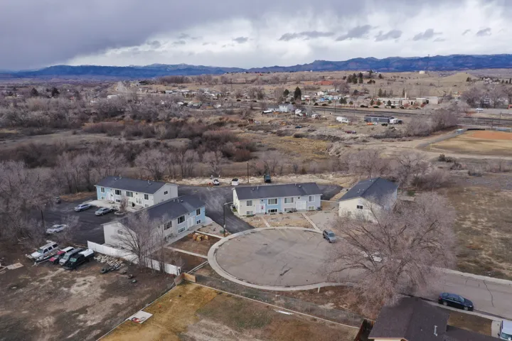 Aerial view of a mountain backdrop