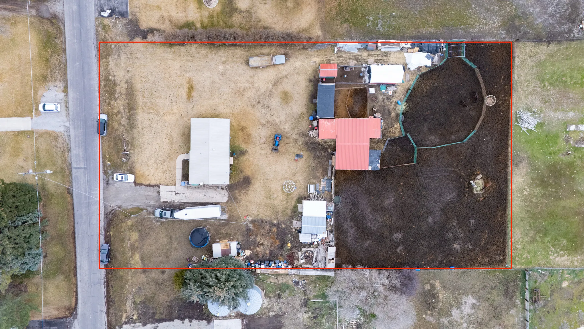 Aerial overview of property's location with property boundaries highlighted