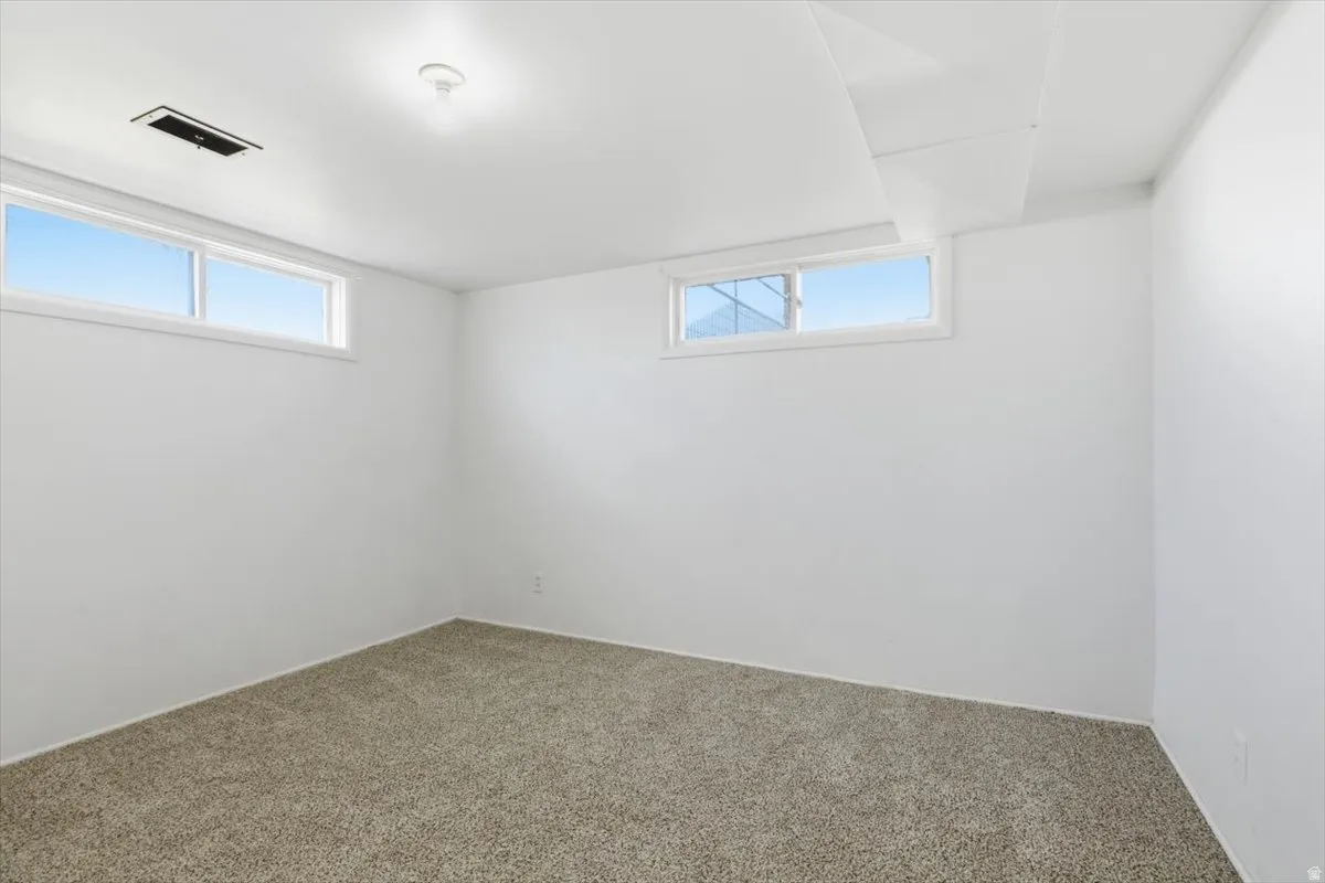 Basement featuring carpet flooring and healthy amount of natural light