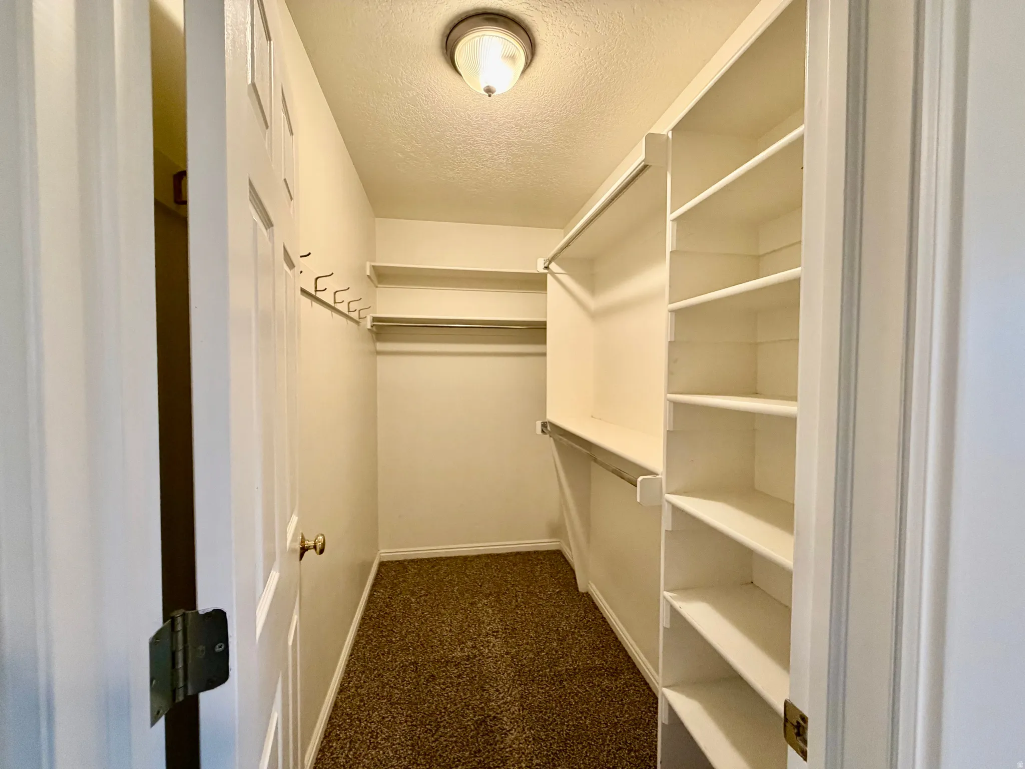 Premier bedroom's walk in closet with shelves made to organize and offer flexibility