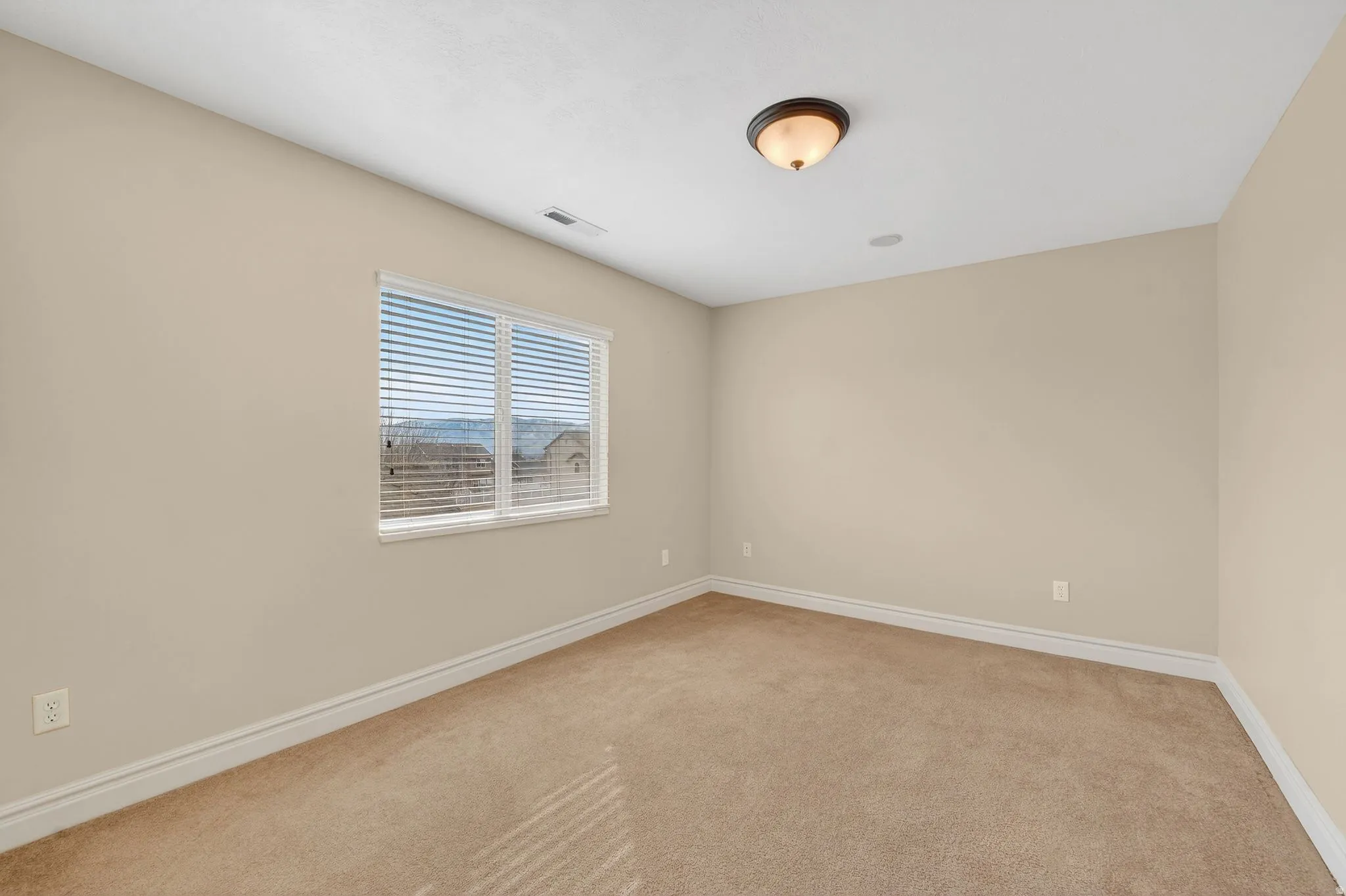 Unfurnished room with light carpet and baseboards