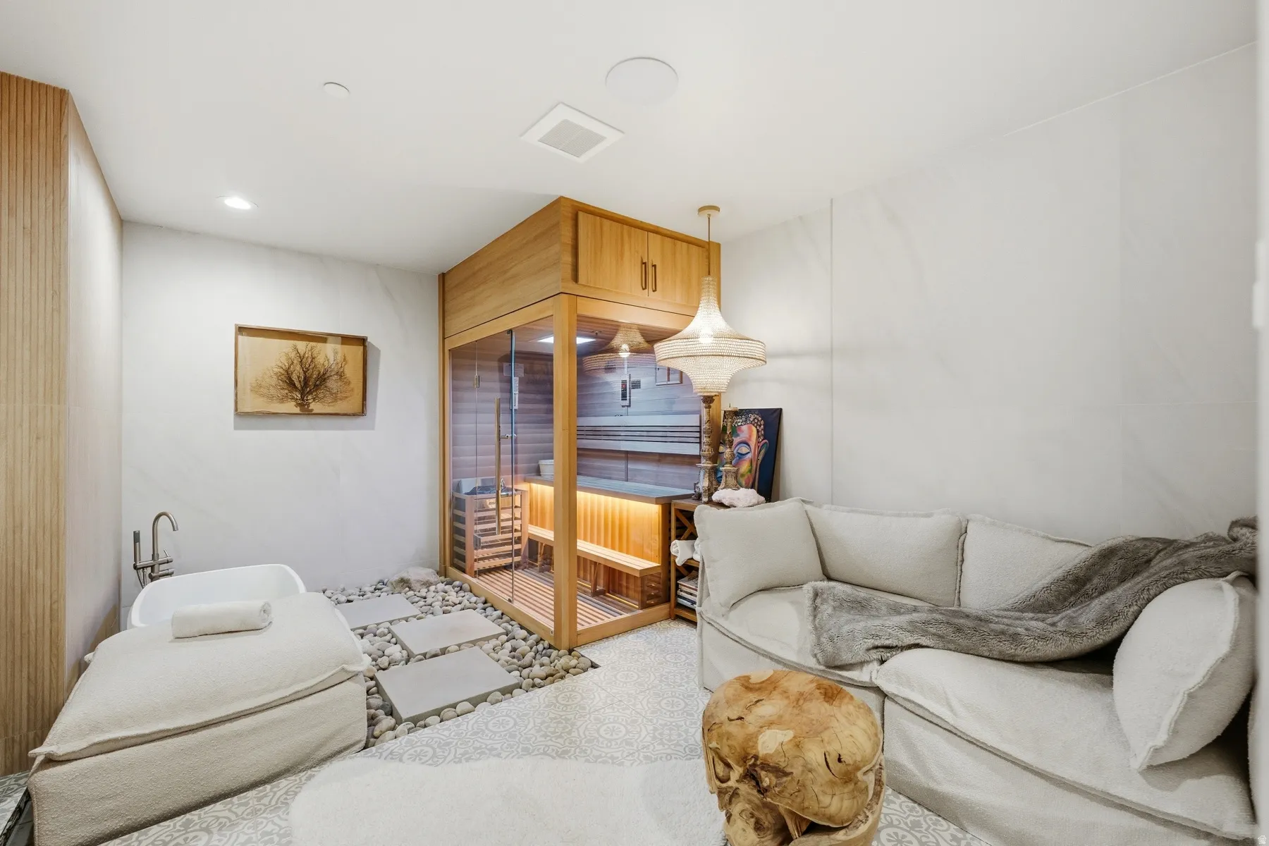 Bedroom featuring recessed lighting and a sauna / steam room