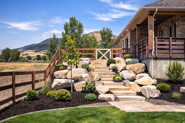 View of yard featuring a gate and a mountain view