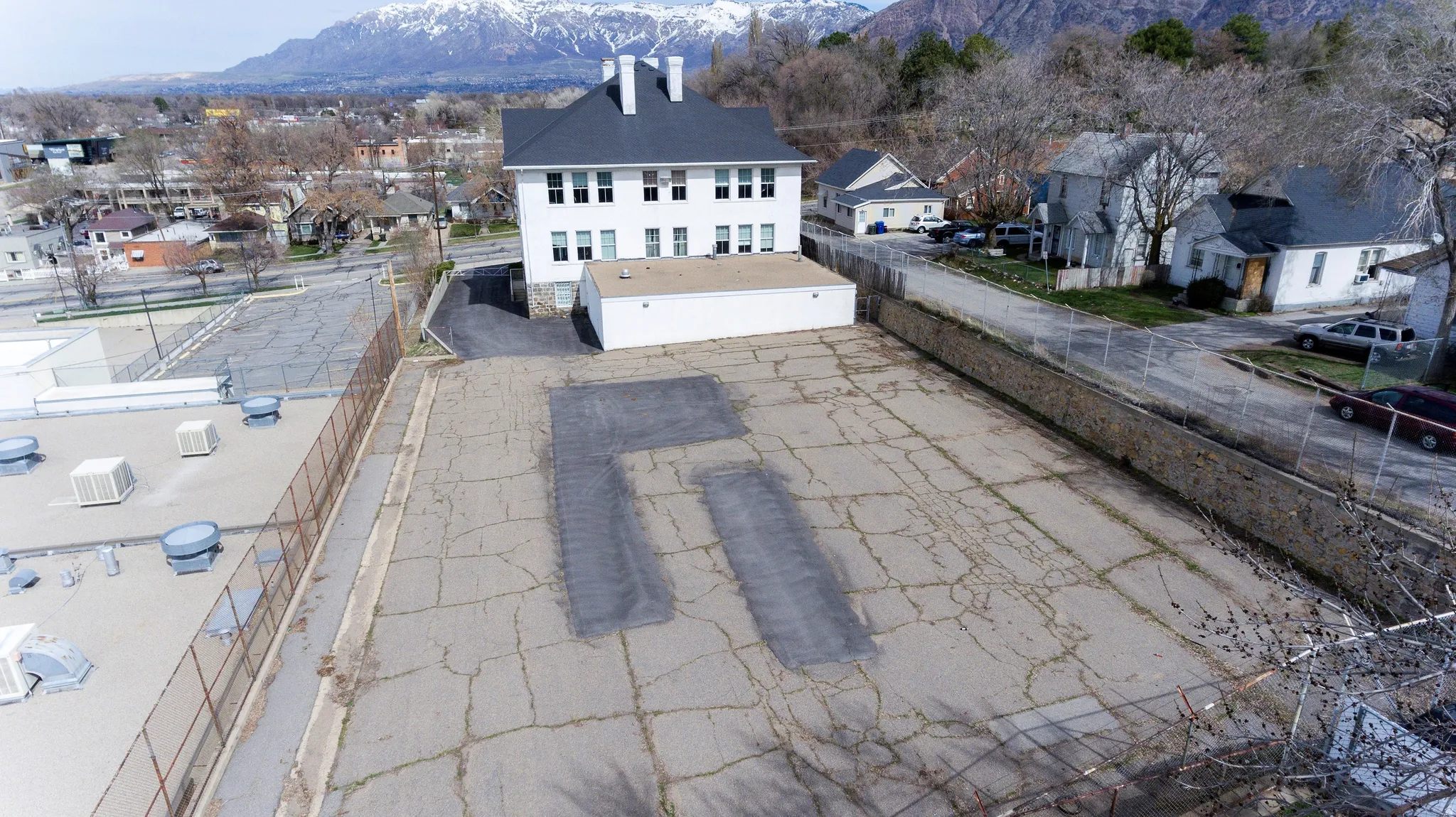 Exterior space featuring a mountain backdrop