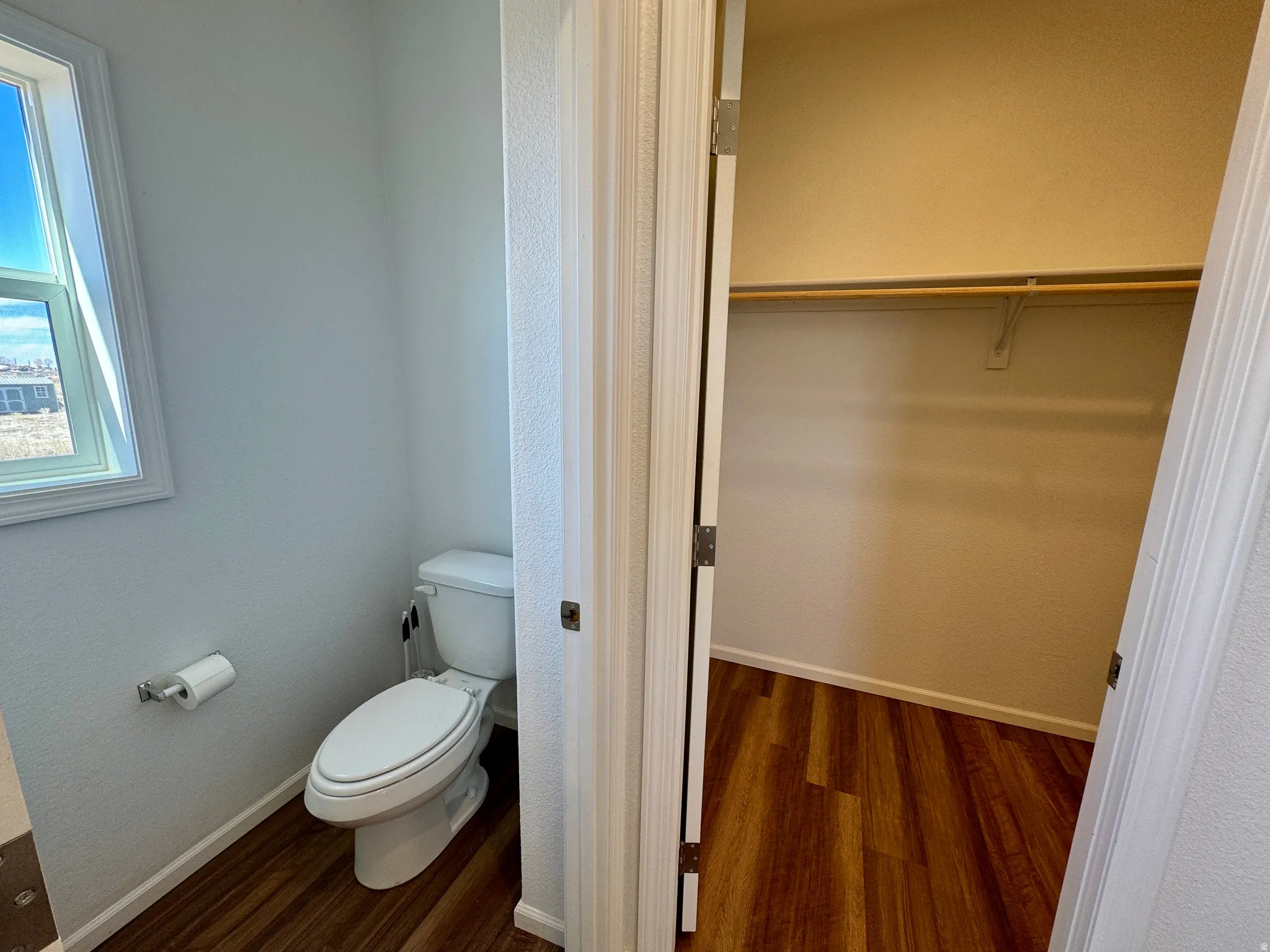 Bathroom with dark wood-style floors